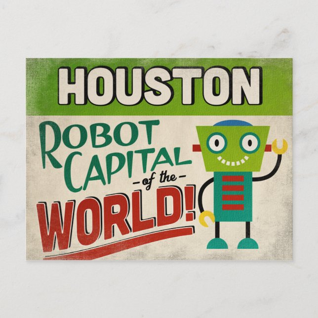 Houston Texas Robot - Funny Vintage Vykort (Framsida)