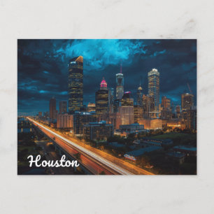 Houston Texas Siluett Nattlig Trafik Vykort