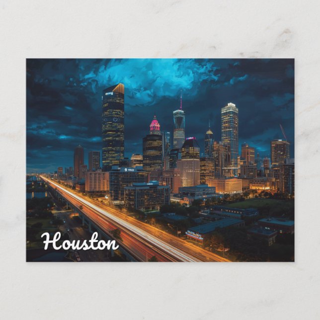 Houston Texas Siluett Nattlig Trafik Vykort (Framsida)