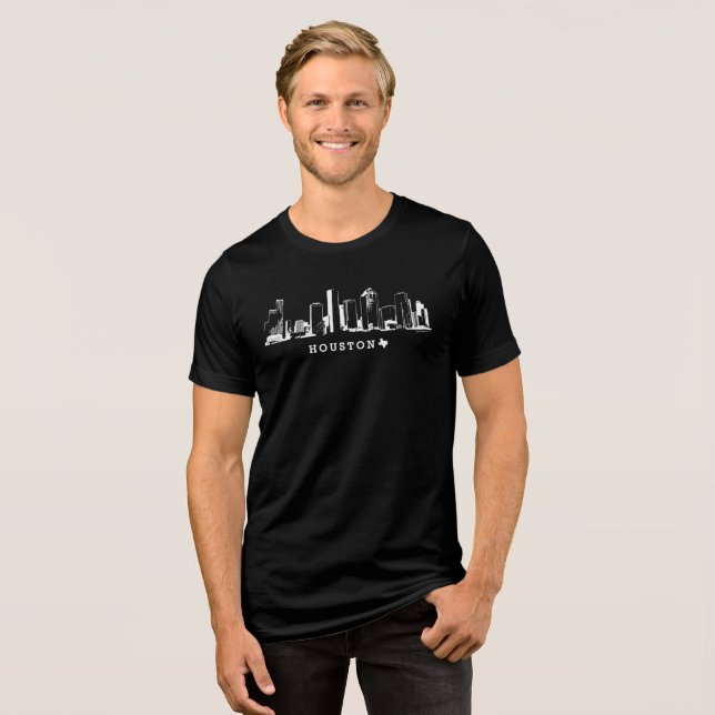 Houston, Texas Skyline, Black - Line Art T Shirt (Framsida Full)