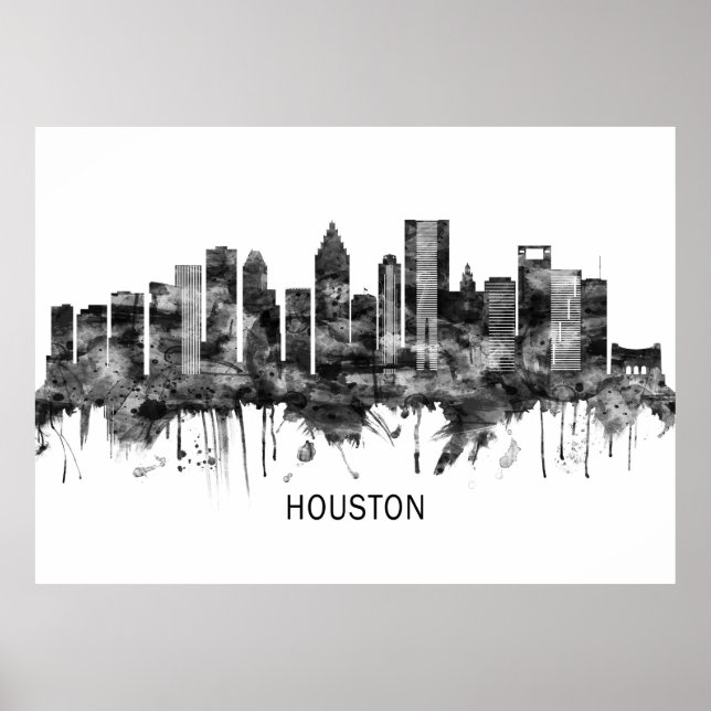 Houston Texas Skyline BW Poster (Framsidan)