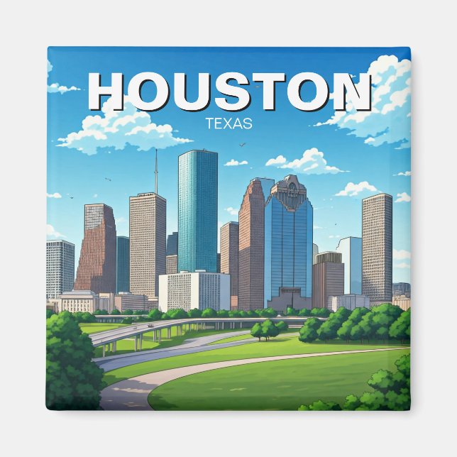 Houston Texas Skyline Cityscape vår Magnet (Framsidan)