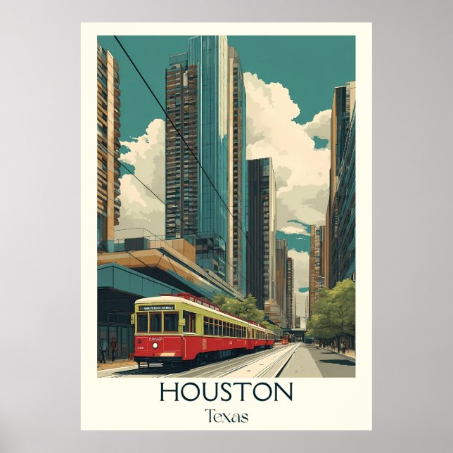 Houston Texas Stadssiluett Spårvagn Poster (Framsidan)