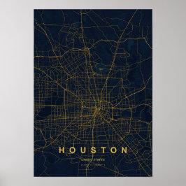 Houston Texas Stiliserad Karttryck Poster