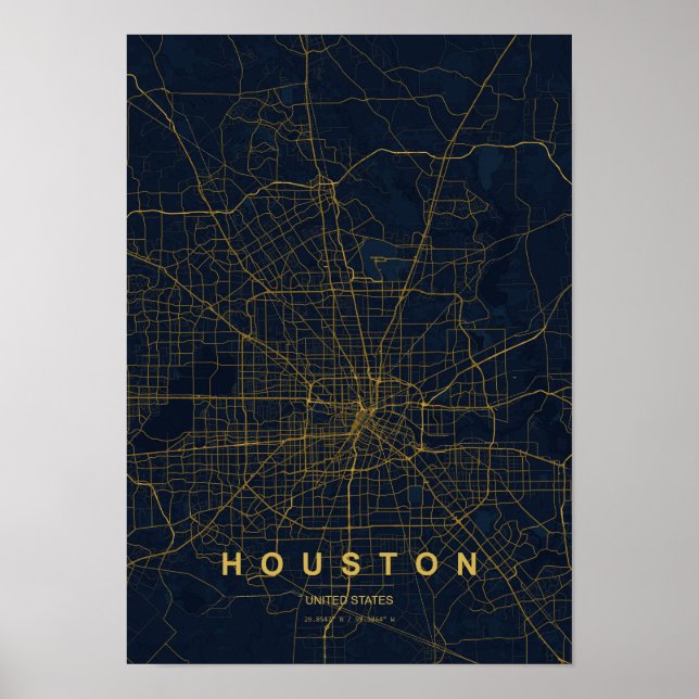 Houston Texas Stiliserad Karttryck Poster (Framsidan)