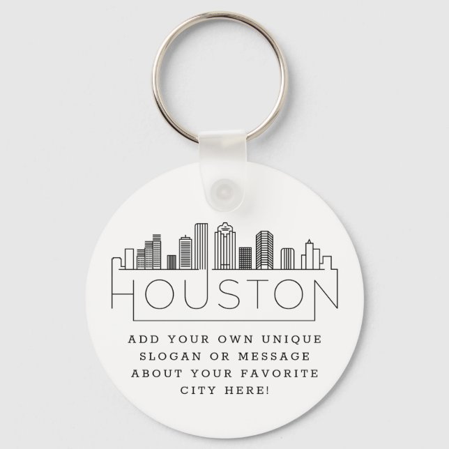 Houston, Texas Stylized Skyline | Anpassningsbar S Nyckelring (Framsida)
