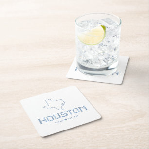Houston & Texas Tile, Blue Tile, Houston Texas Underlägg Papper Kvadrat