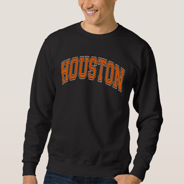 Houston Texas TX Varsity Style Orange Font Lång Ärmad Tröja (Framsida)