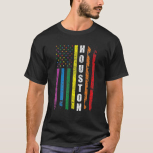 Houston Texas Us American Flagga Rainbow Gay Lgbt  T Shirt