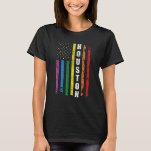 Houston Texas Us American Flagga Rainbow Gay Lgbt  T Shirt