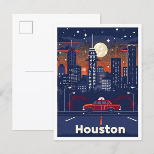 Houston Texas USA Art Vintage resor Illustration Vykort