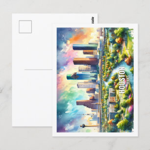 Houston Texas USA Berömd Ställe vattencolor Vykort