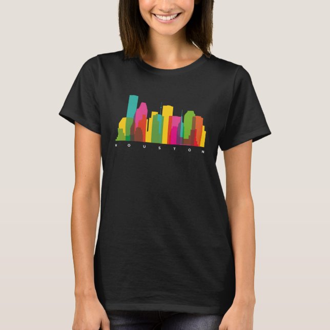 Houston Texas USA Skyline Silhouette Outline Skso T Shirt (Framsida)