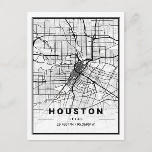 Houston Texas USA Travel City Karta Poster Vykort