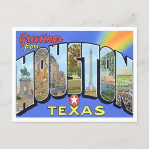 Houston, Texas Vintage Big Brev Postcard Vykort