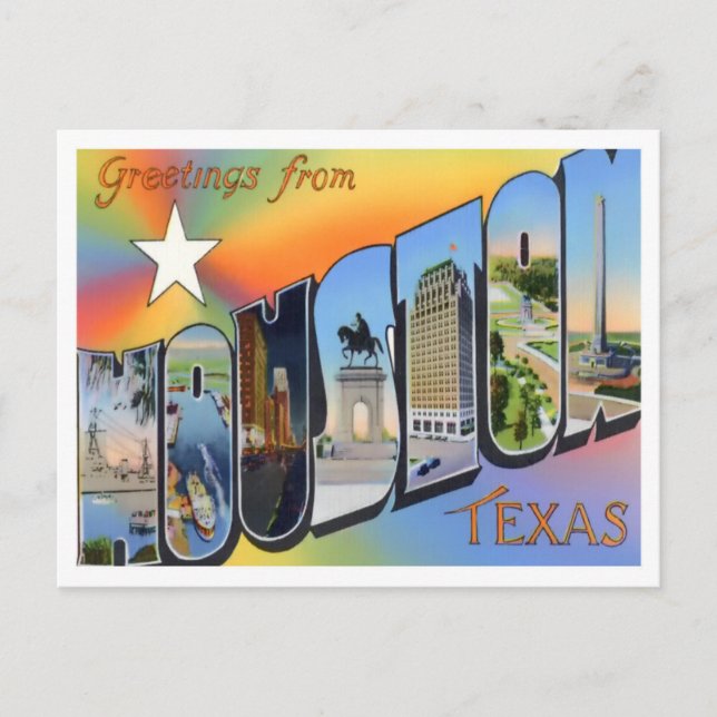 Houston, Texas Vintage Big Brev Postcard Vykort (Framsida)