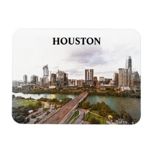 Houston Texas Vintage resor City Watercolor Magnet