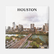 Houston Texas Vintage resor City Watercolor