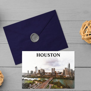 Houston Texas Vintage resor City Watercolor Vykort