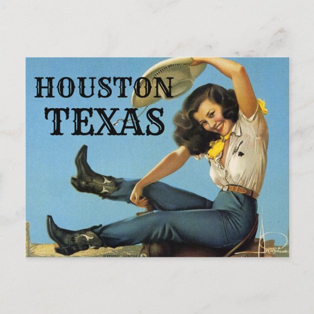 HOUSTON Texas Vintage resor Cowgirl Vykort (Framsida)