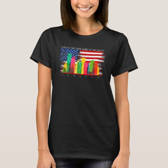 Houston Texas Watercolor Skyline Home State Souven T Shirt (Framsida)