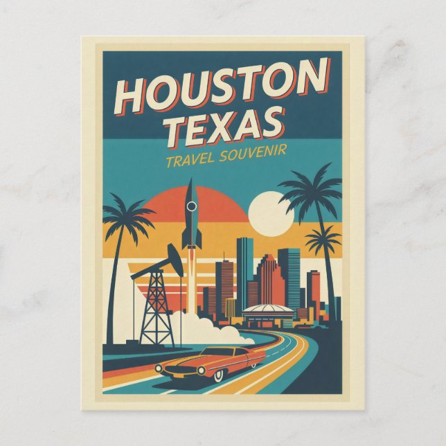 Houston TX Retro 1950-tals Resa  Vykort (Framsida)
