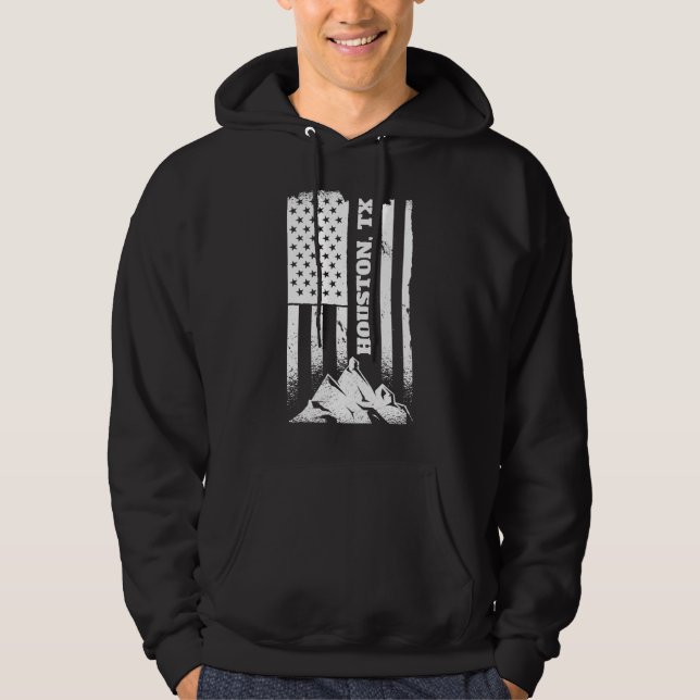 Houston Tx Texas American Patriotic Distress Jul Hoodie (Framsida)