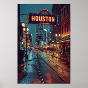 Houston USA Art Vintage Illustration Travel Poster