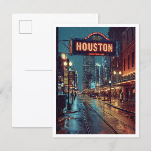 Houston USA Art Vintage Illustration Travel Vykort