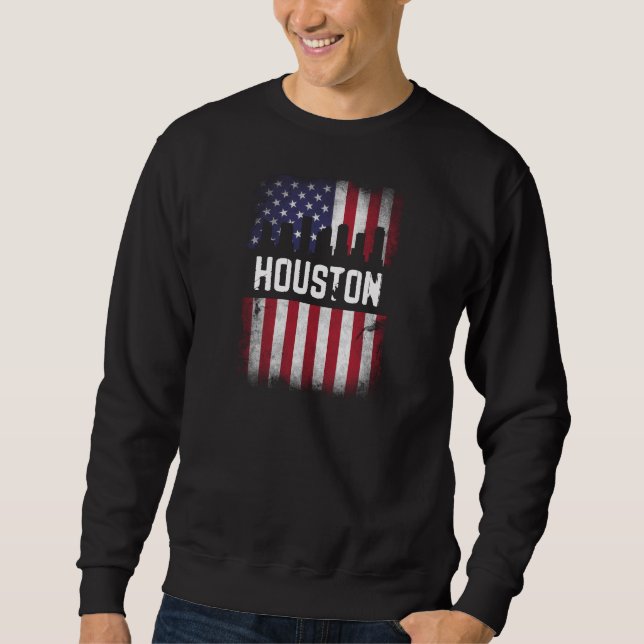 Houston USA flagga design för stolt Houstonisk Lång Ärmad Tröja (Framsida)
