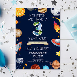 Houston vi har 3 år gammal 3:e födelsedag Party Inbjudningar
