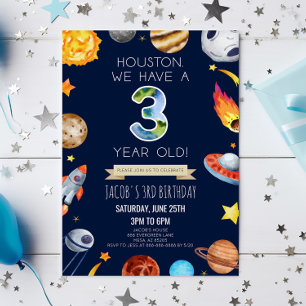 Houston vi har 3 år gammal 3:e födelsedag Party Inbjudningar