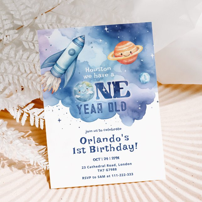Houston, vi har en 1-årig pojke-födelsedag inbjudningar (Skapare uppladdad)