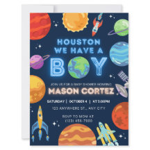 Houston vi har en Boy Rymden-inbjudan Baby