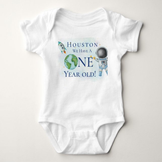 Houston Vi Har En Ettåring Pojke! Baby Bodysuit T Shirt (Framsida)