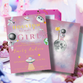 Houston vi har en flickbabydusch och Astronaut Inbjudningar