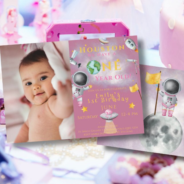 Houston Vi har en gammal rymdflicka Astronaut Inbjudningar (Skapare uppladdad)