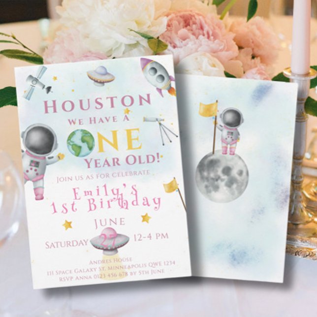 Houston Vi har en gammal rymdflicka Astronaut Inbjudningar (Skapare uppladdad)