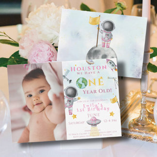 Houston Vi har en gammal rymdflicka Astronaut Inbjudningar