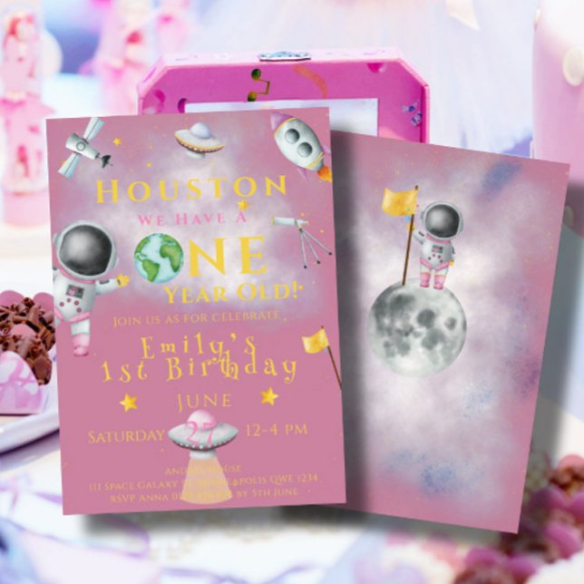 Houston Vi har en gammal rymdflicka Astronaut Inbjudningar (Skapare uppladdad)