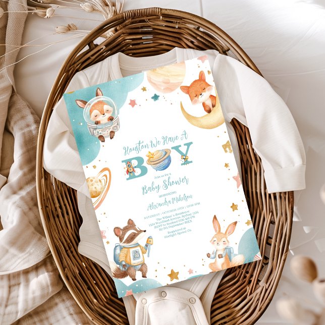 Houston vi har en pojk-Rymden-babydusch Inbjudningar (Skapare uppladdad)