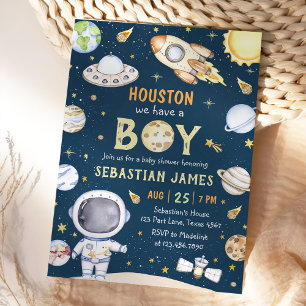 Houston vi har en pojk-Rymden-babydusch Inbjudningar