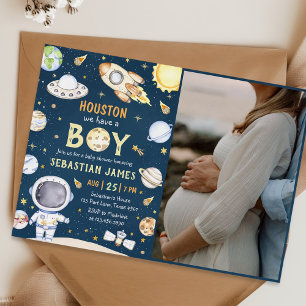 Houston vi har en pojk-Rymden-babydusch Inbjudningar