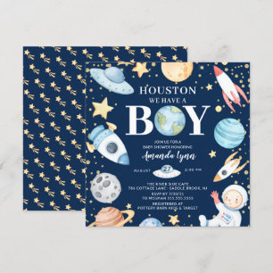 Houston vi har en pojk-Rymden-babyskabare Invi Inbjudningar