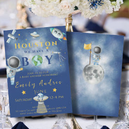 Houston vi har en pojkbabydusch och Astronaut Inbjudningar