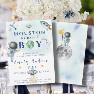Houston Vi Har En Pojke baby shower Rymd Astronaut Inbjudningar