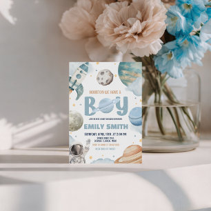 Houston Vi Har En Pojke Rymdbaby Shower Inbjudningar