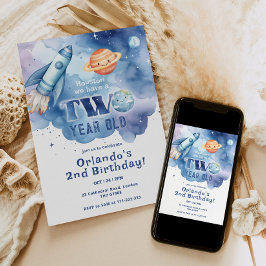 Houston, vi har en två år gammal pojkfödelsedag inbjudningar