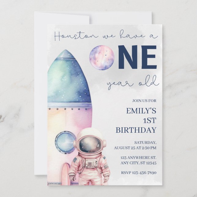 Houston, vi har ett år på Birthday Inbjudan (Framsida)