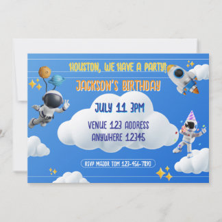 Houston Vi Har Ett Party 3D Rymdfödelsedag Inbjudningar